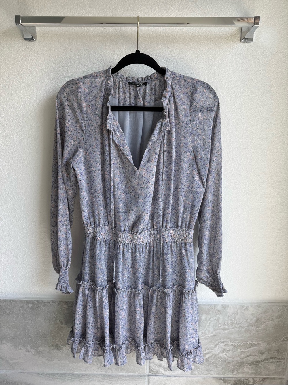 Lavender Floral Long-Sleeve Tiered Dress